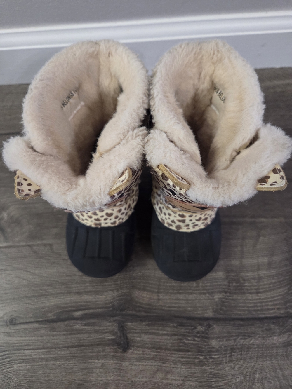 Cat & Jack Kids Leopard Print Bear Face Winter Boots Size 7 - Picture 4 of 7